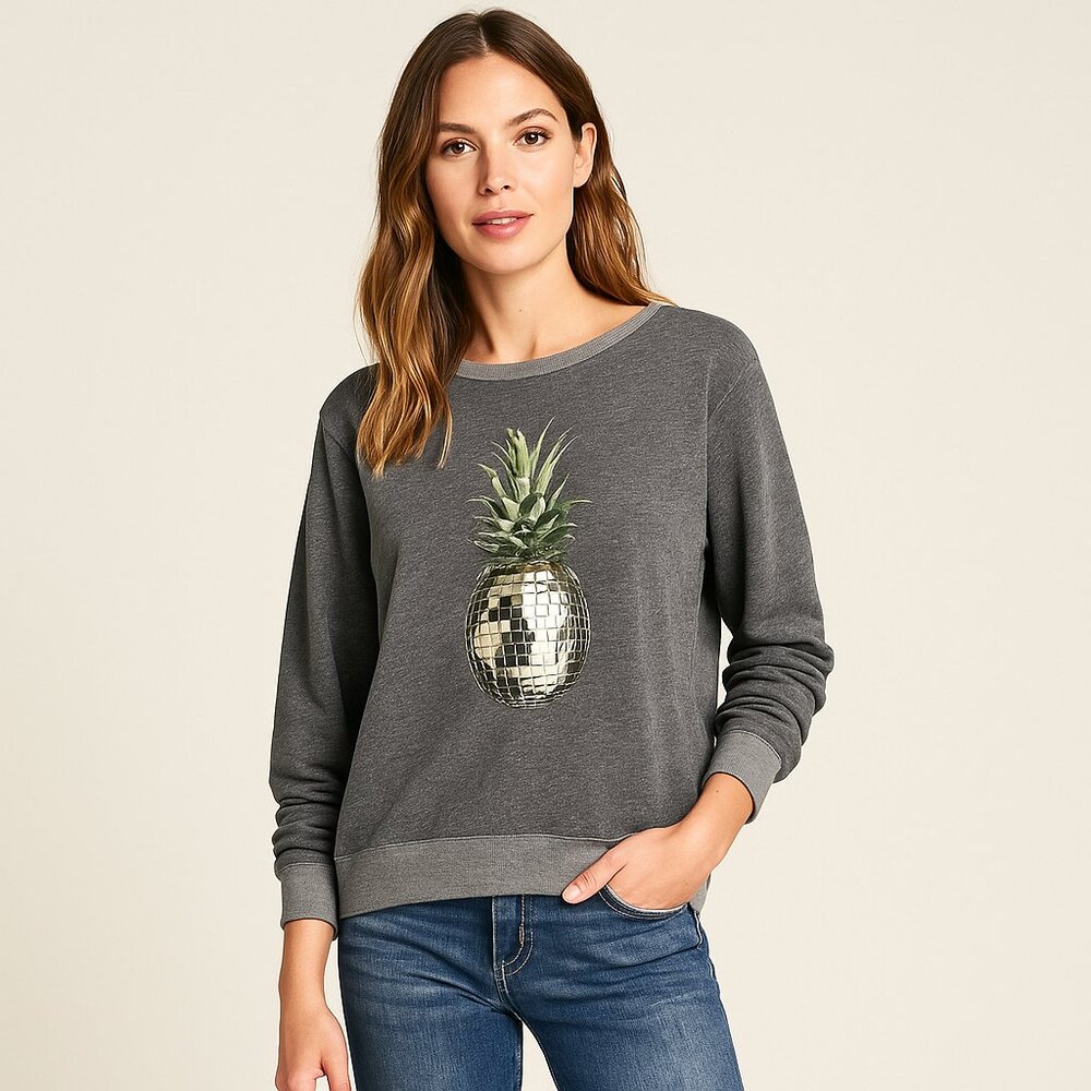 Wildfox Baggy Beach Jumper Pineapple Disco Ball Graphic Crewneck Sweatshirt S